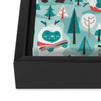 Besties // aqua background white Yeti brown Bigfoot teal and mint trees red and coral details Framed Canvas Print Gallery Image 3