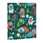Besties // green background white Yeti brown Bigfoot aqua yellow green and teal pine trees red and coral details Canvas Print Gallery Image 6