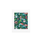 Besties // green background white Yeti brown Bigfoot aqua yellow green and teal pine trees red and coral details Art Print Gallery Image 1