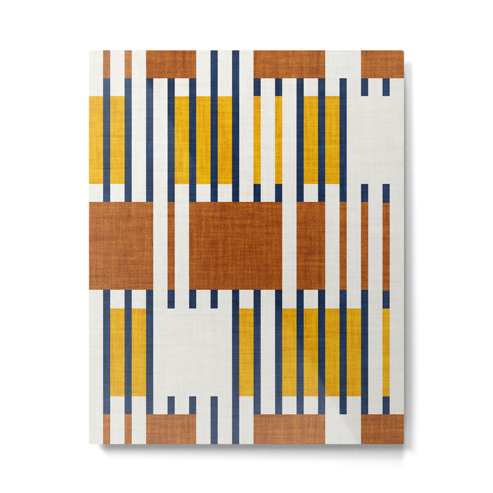 Bold minimalist retro stripes // midnight blue goldenrod yellow and copper brown geometric grid  Metal Print Gallery Image 1