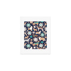 Catching ice and sweetness // navy blue background gingerbread white brown grey and dogs and snowflakes turquoise details Art Print Gallery Image 1