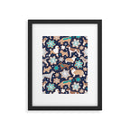 Catching ice and sweetness // navy blue background gingerbread white brown grey and dogs and snowflakes turquoise details Framed Art Print Gallery Image 5