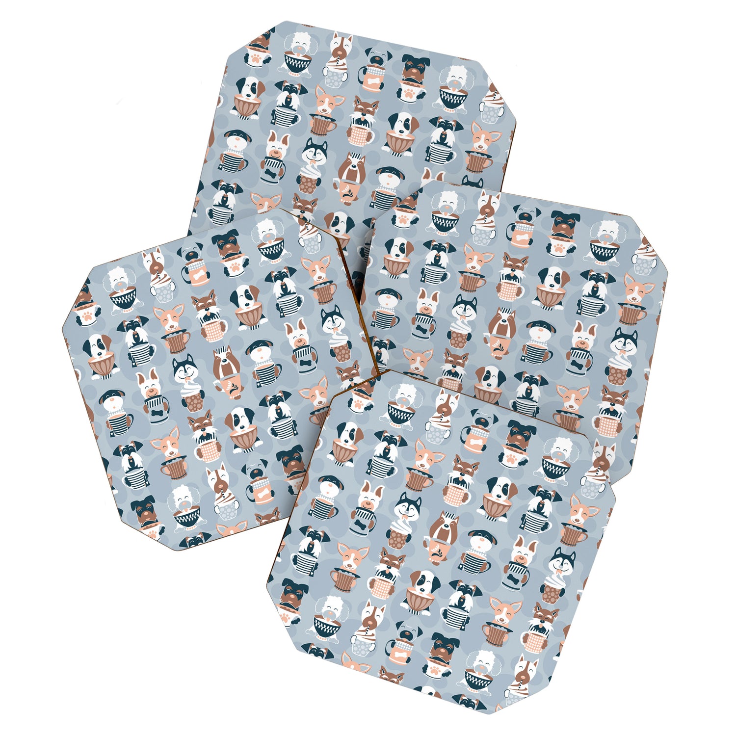 Doggie Coffee and Tea Time I // blue grey Coaster Gallery Image 1