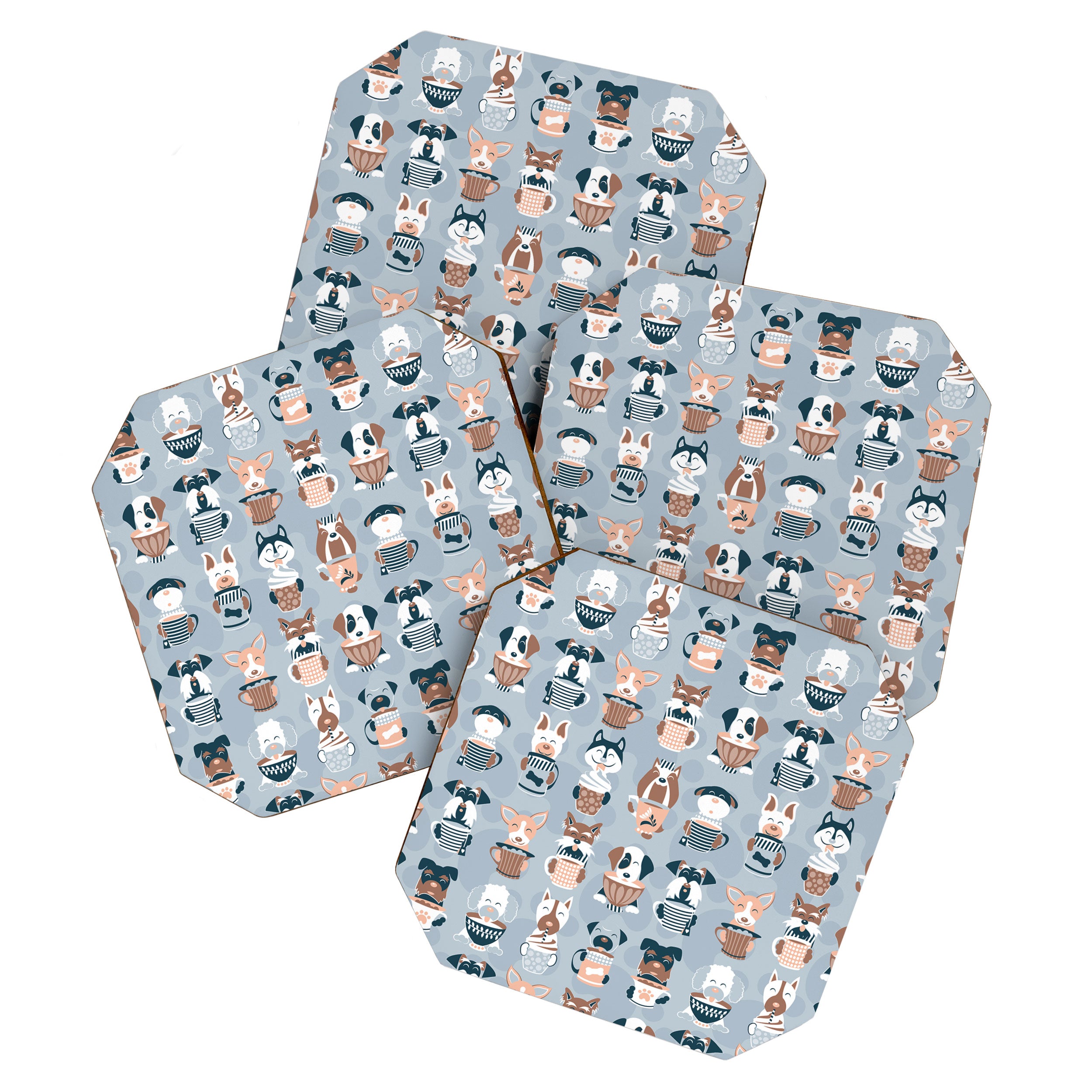 Doggie Coffee and Tea Time I // blue grey Coaster Gallery Image 1