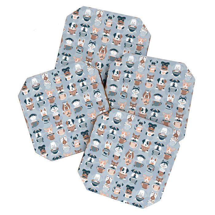 Doggie Coffee and Tea Time I // blue grey Coaster Gallery Image 1