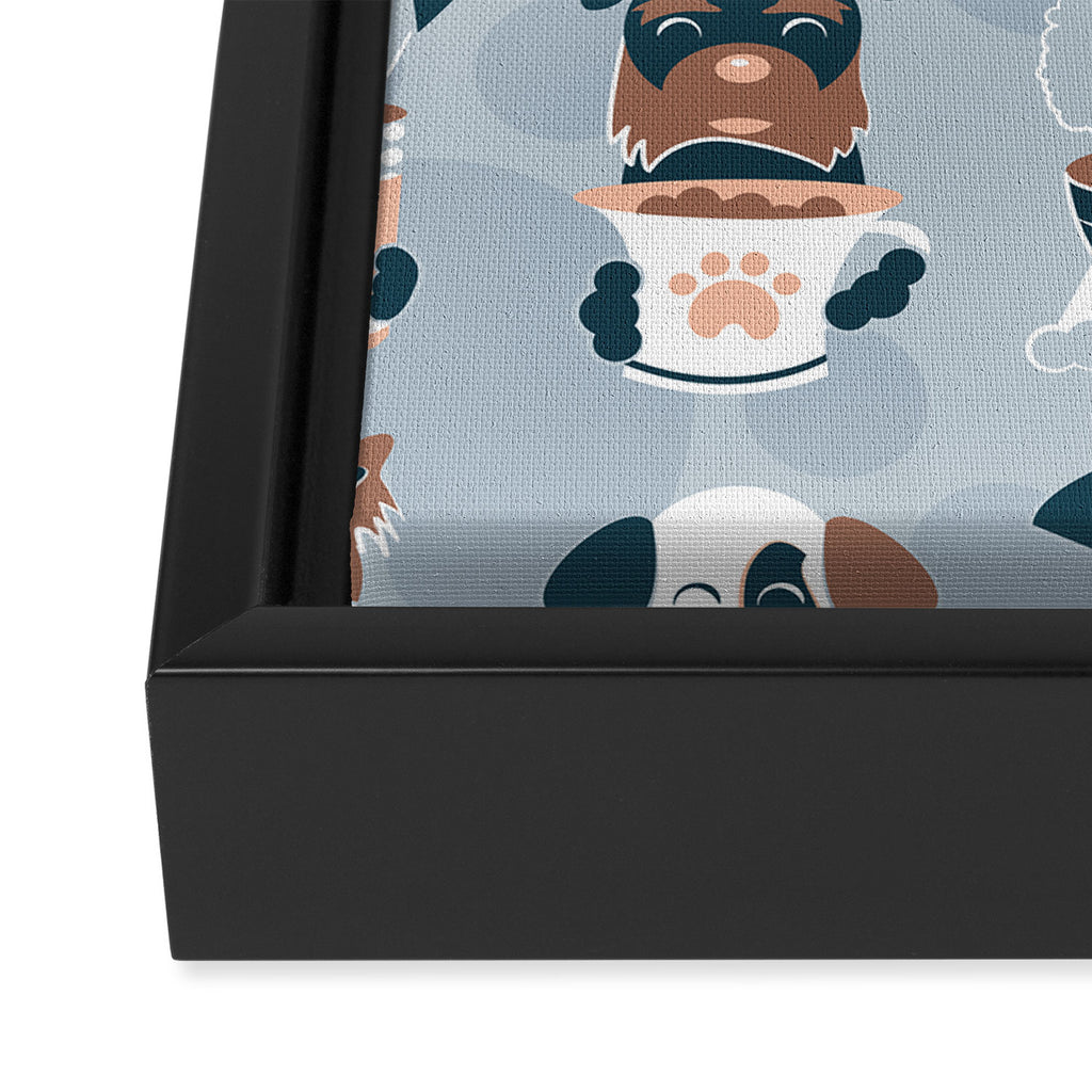 Doggie Coffee and Tea Time I // blue grey Framed Canvas Print Gallery Image 3