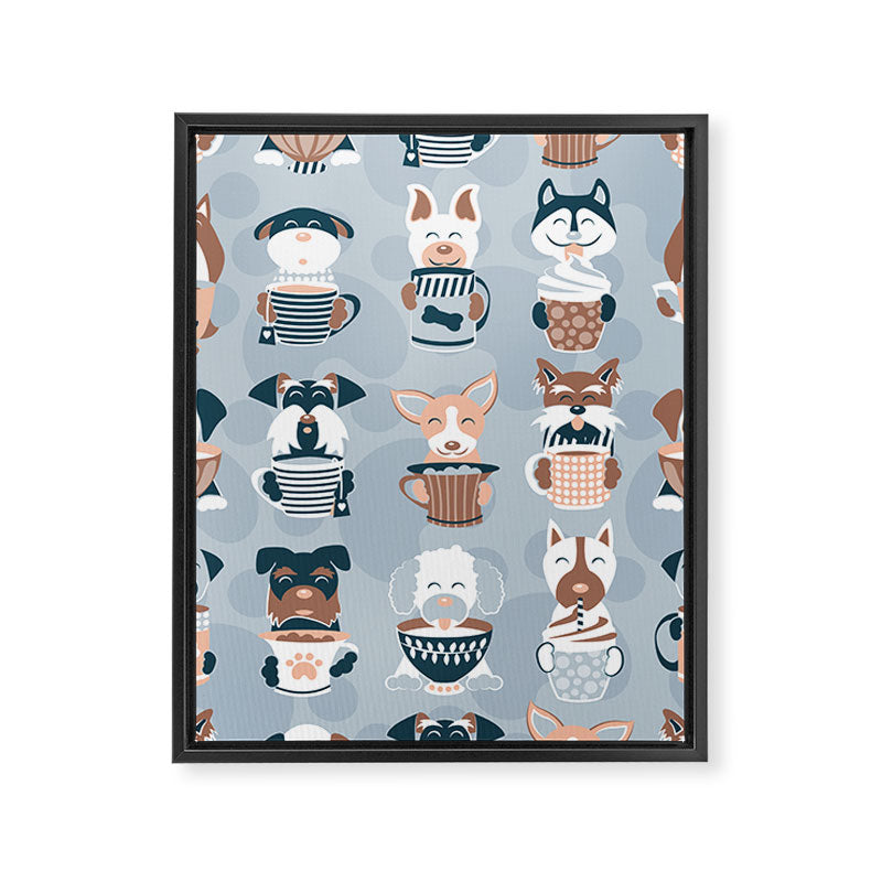 Doggie Coffee and Tea Time I // blue grey Framed Canvas Print Gallery Image 8