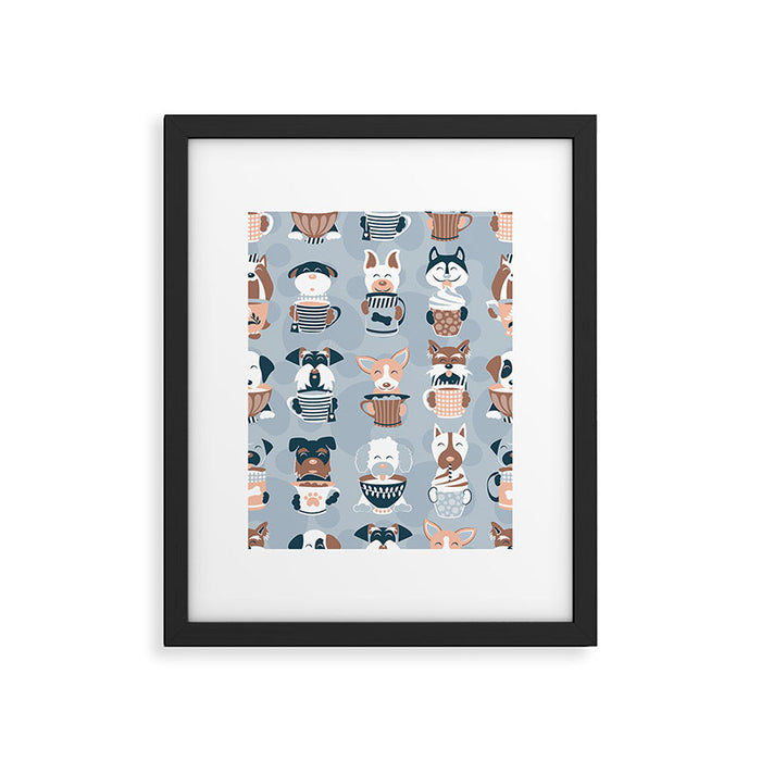 Doggie Coffee and Tea Time I // blue grey Framed Art Print Gallery Image 1