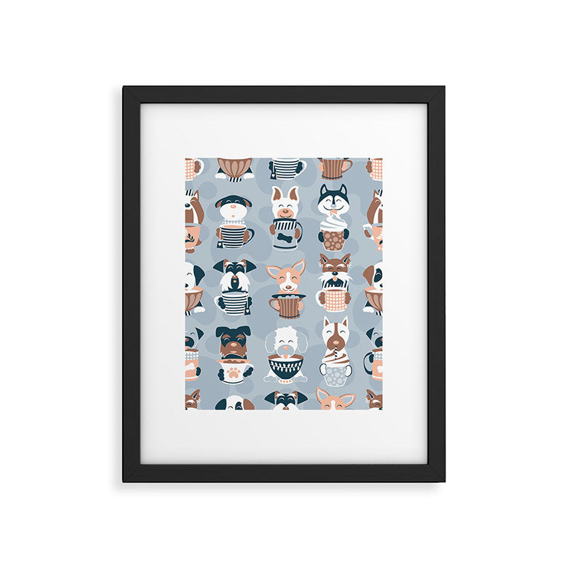 Doggie Coffee and Tea Time I // blue grey Framed Art Print Gallery Image 6