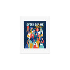 Every day we glow International Women's Day // midnight navy blue background teal, mint, electric blue neon orange red and gold humans  Art Print Gallery Image 1