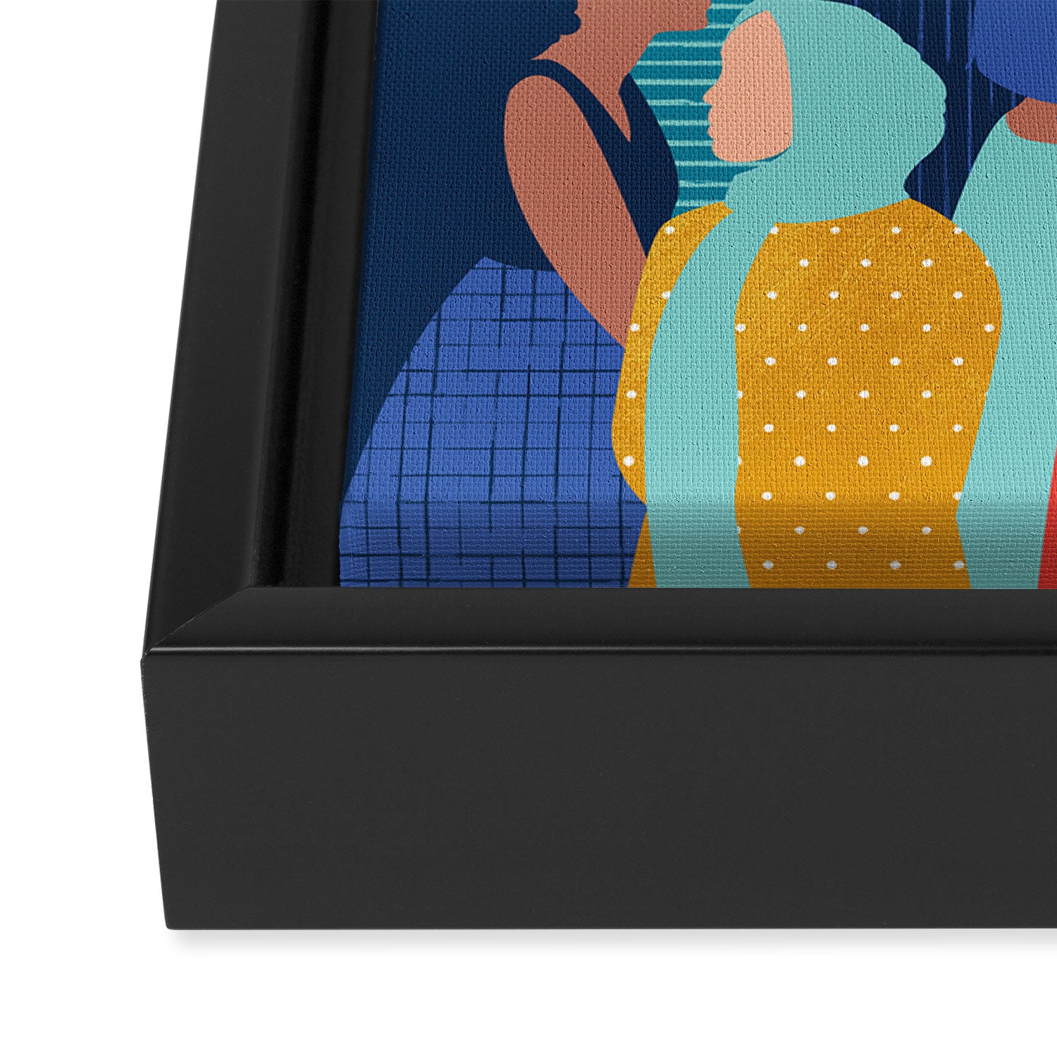 Every day we glow International Women's Day // midnight navy blue background teal, mint, electric blue neon orange red and gold humans  Framed Canvas Print Gallery Image 3