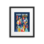 Every day we glow International Women's Day // midnight navy blue background teal, mint, electric blue neon orange red and gold humans  Framed Art Print Gallery Image 5