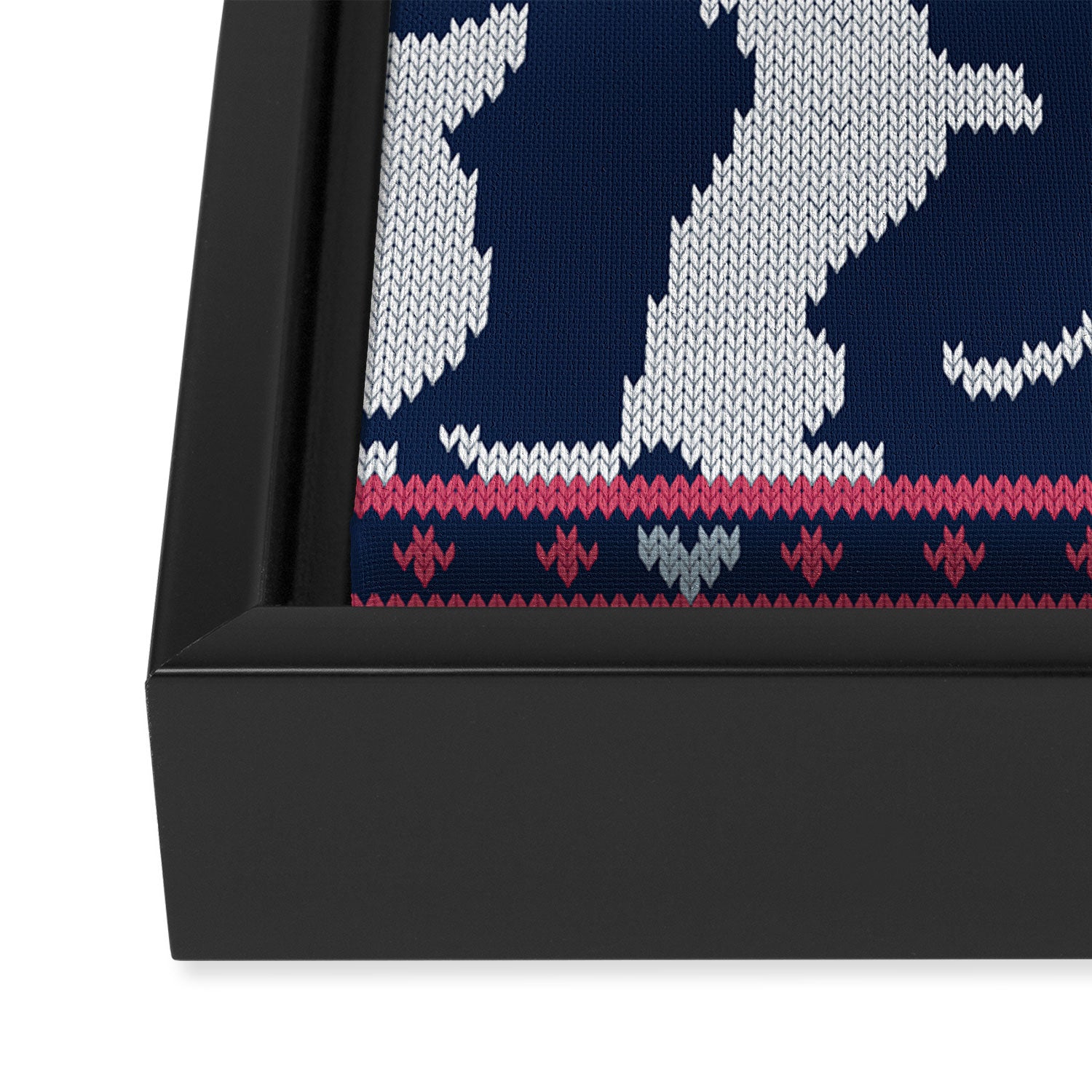 Fair Isle Knitting Doxie Love // navy blue background white and red dachshunds dogs bones paws and hearts Framed Canvas Print Gallery Image 3