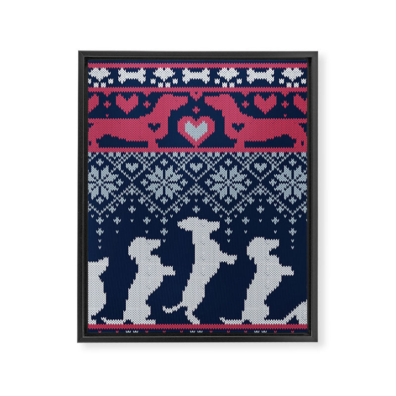 Fair Isle Knitting Doxie Love // navy blue background white and red dachshunds dogs bones paws and hearts Framed Canvas Print Gallery Image 8
