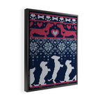 Fair Isle Knitting Doxie Love // navy blue background white and red dachshunds dogs bones paws and hearts Framed Canvas Print Gallery Image 2