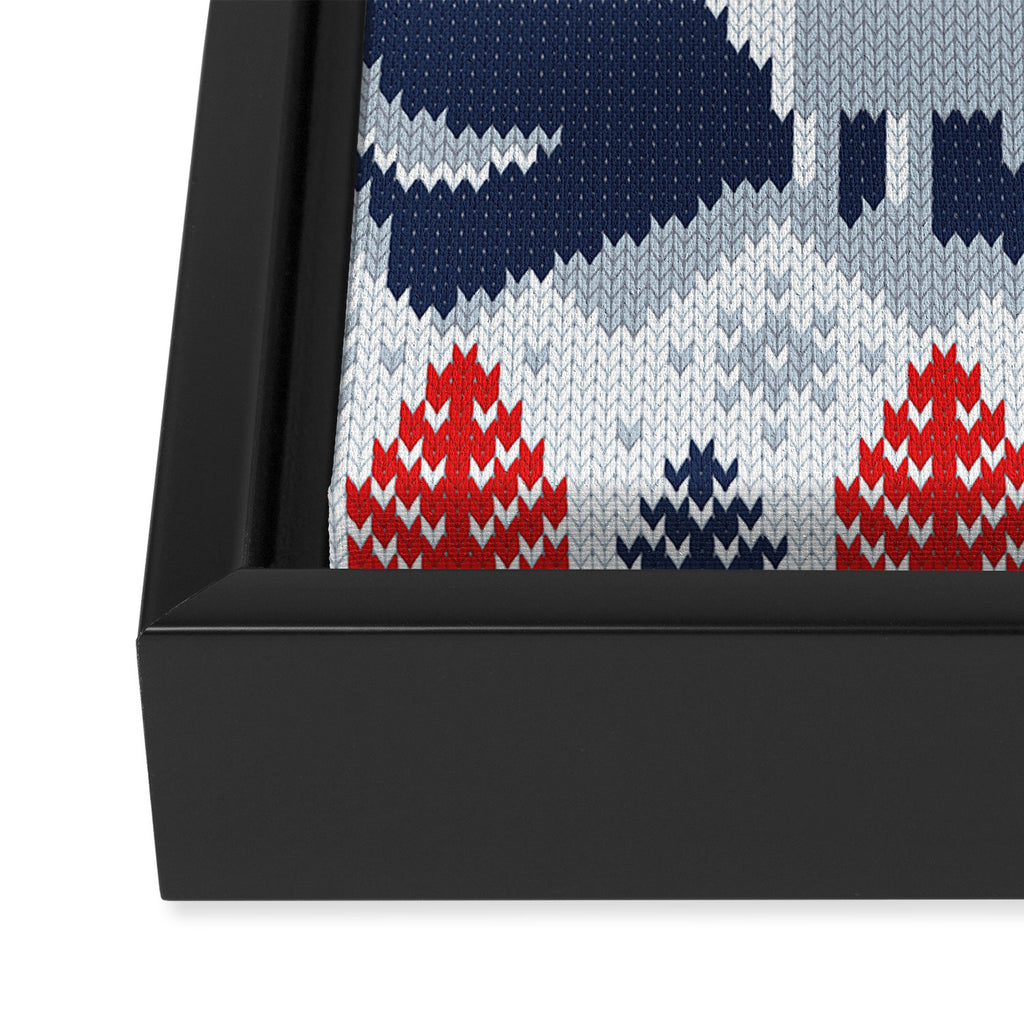 Fair isle knitting grey wolf // navy blue and grey wolves red moons and pine trees Framed Canvas Print Gallery Image 3