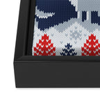 Fair isle knitting grey wolf // navy blue and grey wolves red moons and pine trees Framed Canvas Print Gallery Image 3