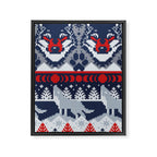 Fair isle knitting grey wolf // navy blue and grey wolves red moons and pine trees Framed Canvas Print Gallery Image 6