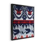 Fair isle knitting grey wolf // navy blue and grey wolves red moons and pine trees Framed Canvas Print Gallery Image 2