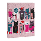 Feline Christmas vibes // pastel pink background green fuchsia pink white and black kittens Canvas Print Gallery Image 8
