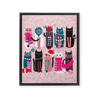 Feline Christmas vibes // pastel pink background green fuchsia pink white and black kittens Framed Canvas Print Gallery Image 8