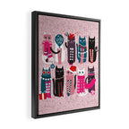 Feline Christmas vibes // pastel pink background green fuchsia pink white and black kittens Framed Canvas Print Gallery Image 2