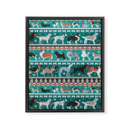 Fluffy and bright fair isle knitting doggie friends // pine and java green background brown orange white and grey dog breeds  Framed Canvas Print Gallery Image 6