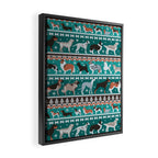 Fluffy and bright fair isle knitting doggie friends // pine and java green background brown orange white and grey dog breeds  Framed Canvas Print Gallery Image 2