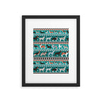 Fluffy and bright fair isle knitting doggie friends // pine and java green background brown orange white and grey dog breeds  Framed Art Print Gallery Image 5
