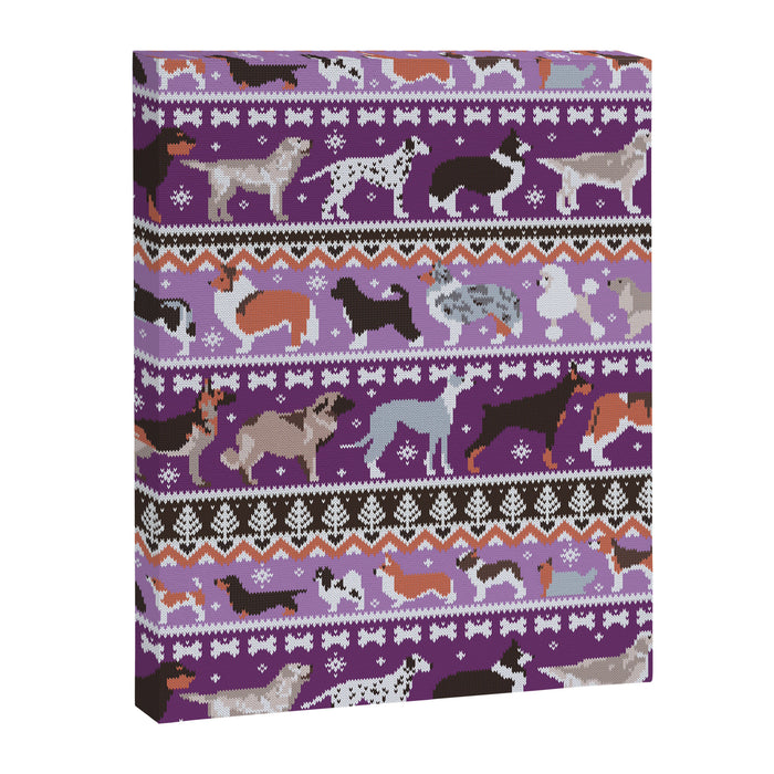 Fluffy and bright fair isle knitting doggie friends // seance purple and east side violet background brown orange white and grey dog breeds  Canvas Print Gallery Image 1