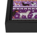 Fluffy and bright fair isle knitting doggie friends // seance purple and east side violet background brown orange white and grey dog breeds  Framed Canvas Print Gallery Image 3