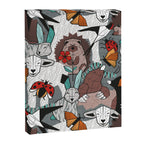 Geo spring animal party // green grey linen texture background brown aqua mint orange and neon red details Canvas Print Gallery Image 6
