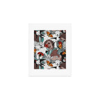 Geo spring animal party // green grey linen texture background brown aqua mint orange and neon red details Art Print Gallery Image 1
