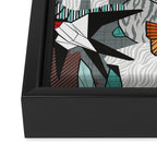 Geo spring animal party // green grey linen texture background brown aqua mint orange and neon red details Framed Canvas Print Gallery Image 3