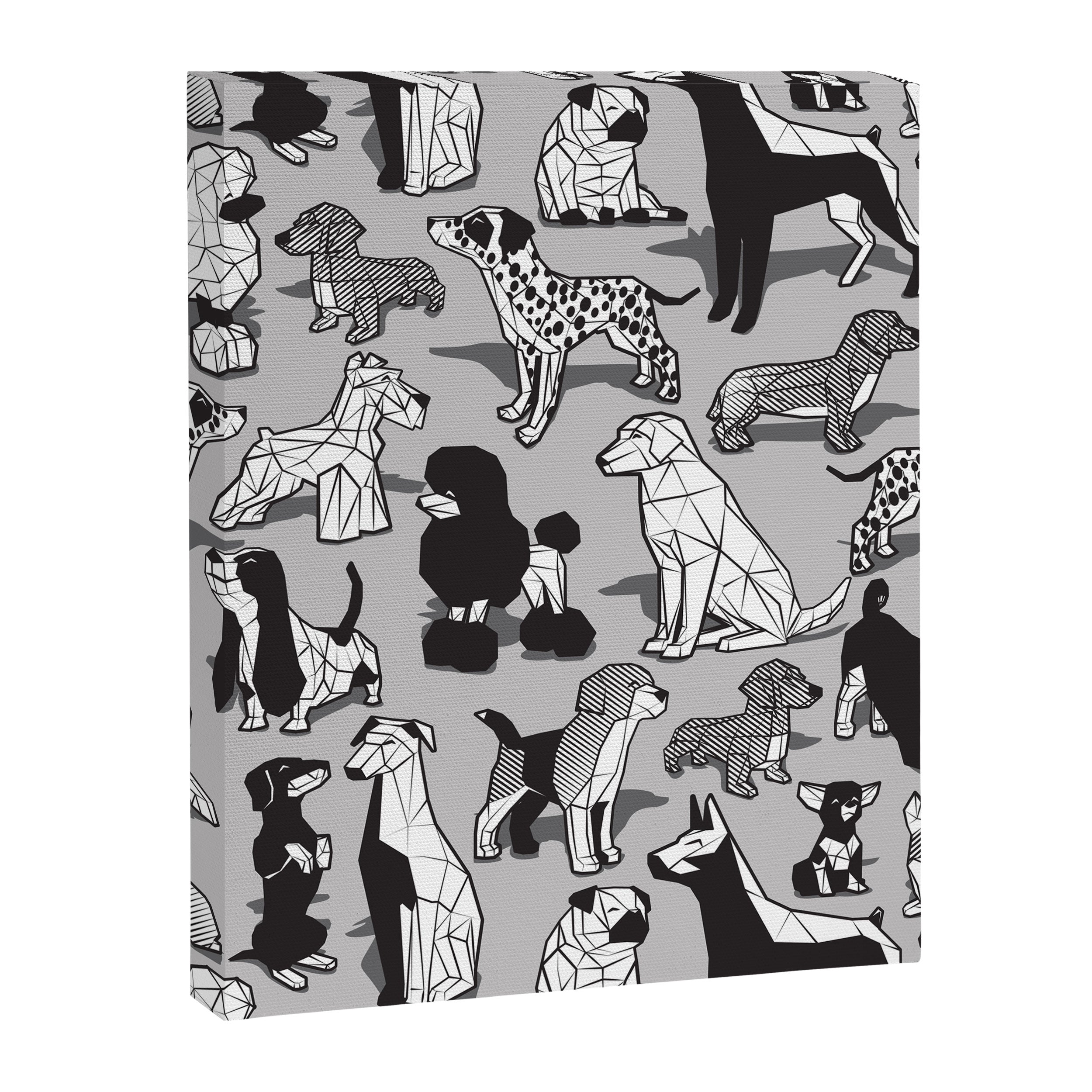 Geometric sweet wet noses // grey background black and white dogs Canvas Print Gallery Image 6