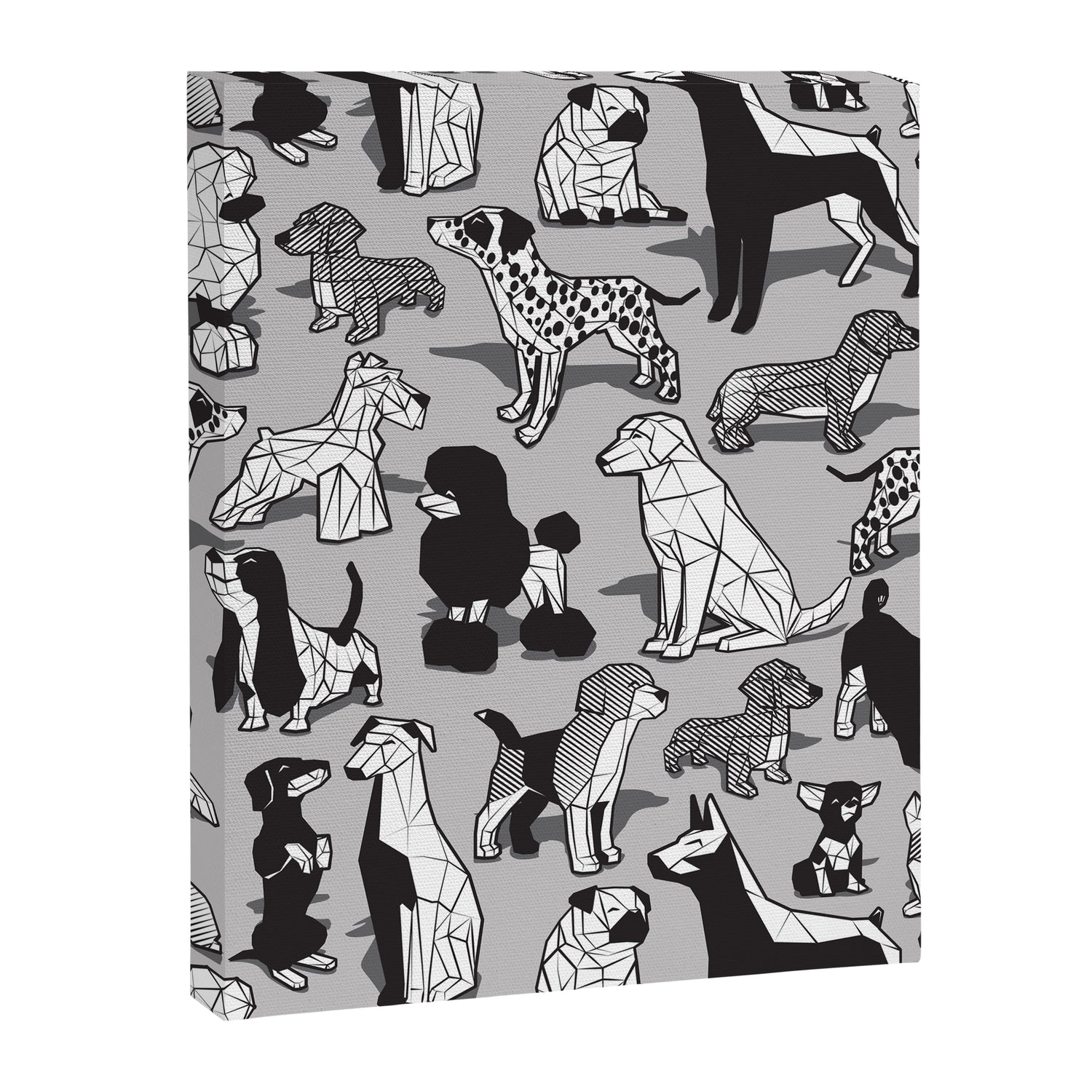 Geometric sweet wet noses // grey background black and white dogs Canvas Print Gallery Image 3