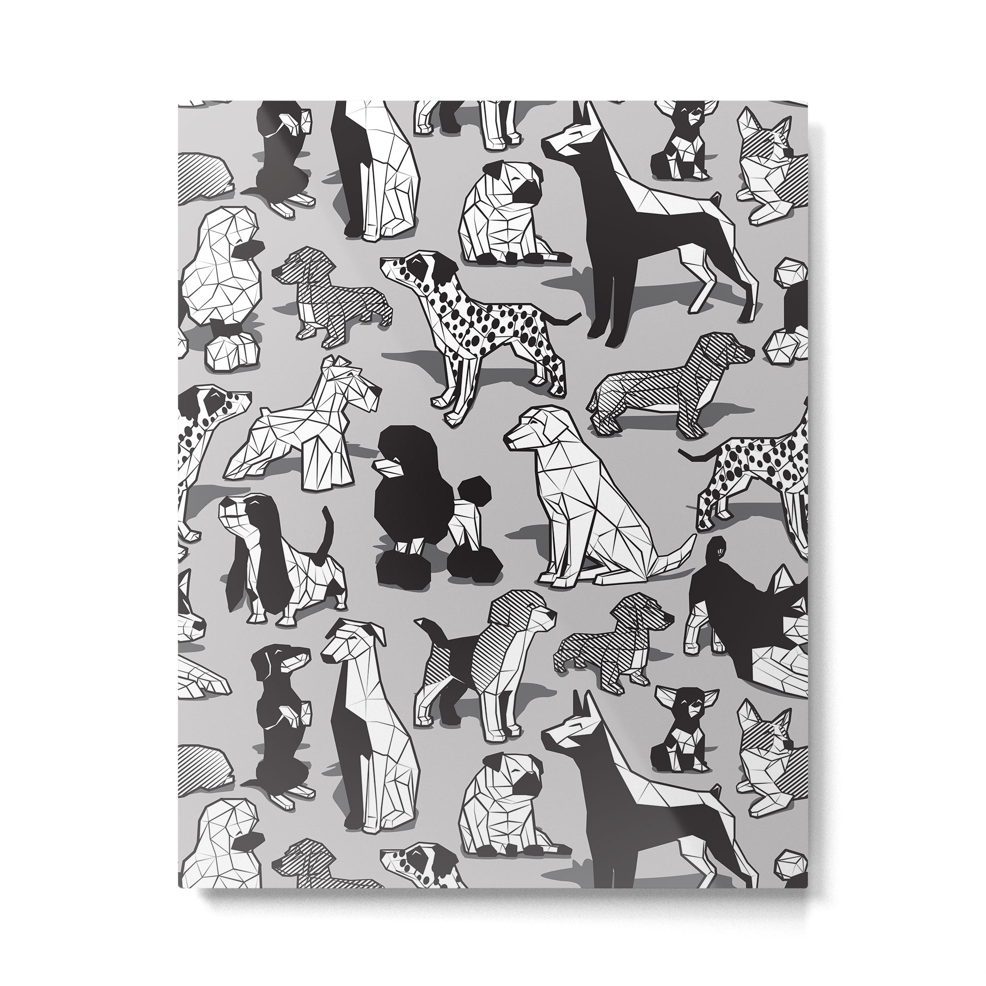 Geometric sweet wet noses // grey background black and white dogs Metal Print Gallery Image 4