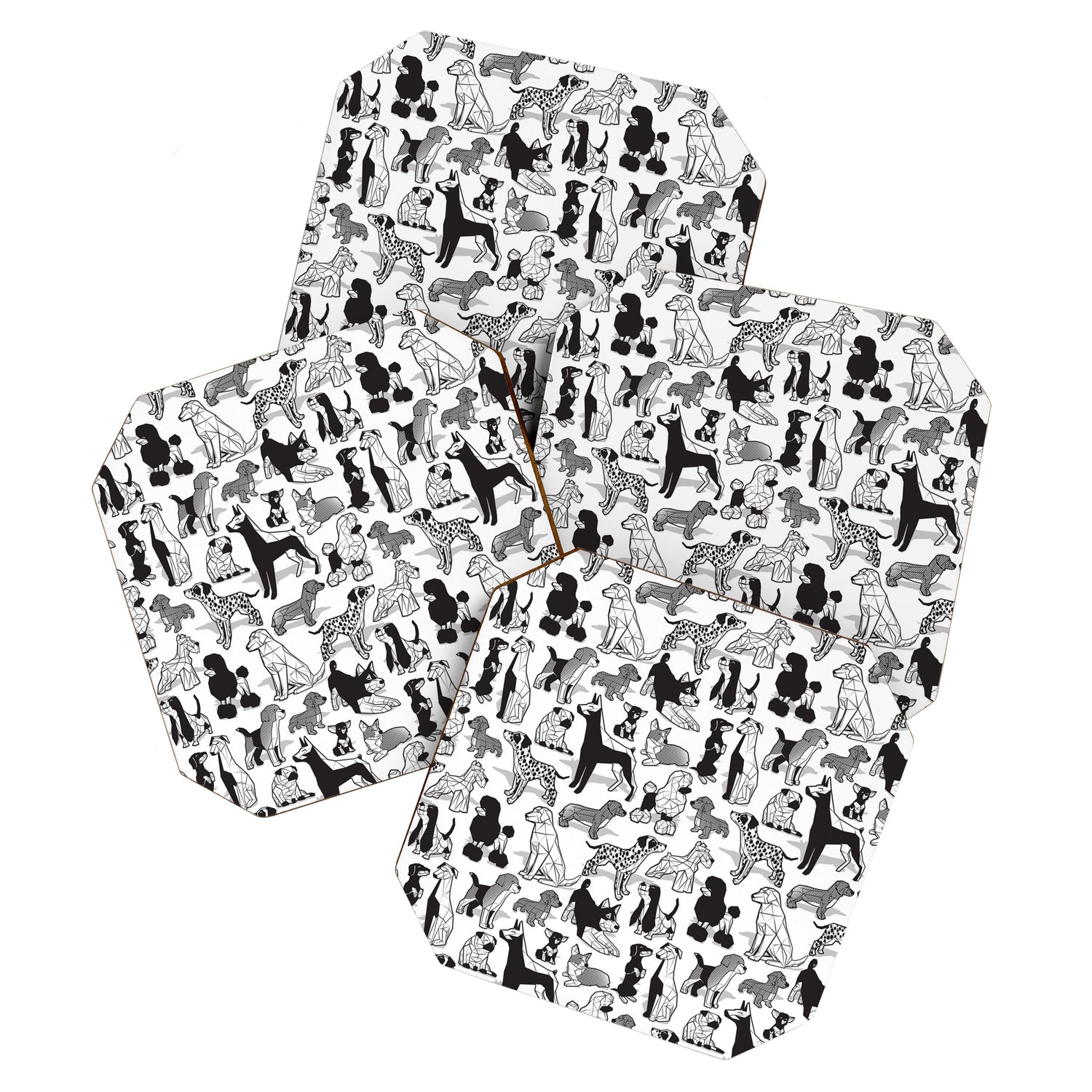 Geometric sweet wet noses // white background black and white dogs Coaster Gallery Image 1