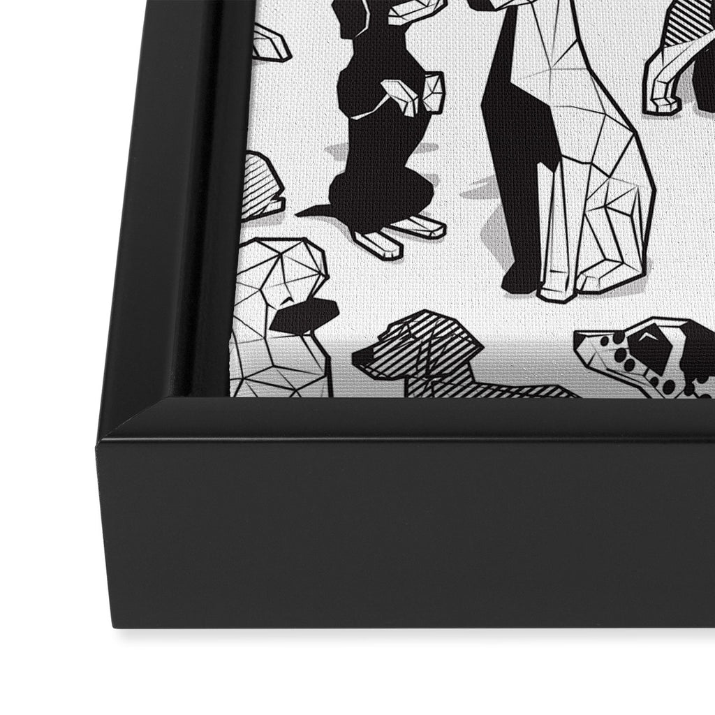 Geometric sweet wet noses // white background black and white dogs Framed Canvas Print Gallery Image 3