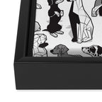 Geometric sweet wet noses // white background black and white dogs Framed Canvas Print Gallery Image 3