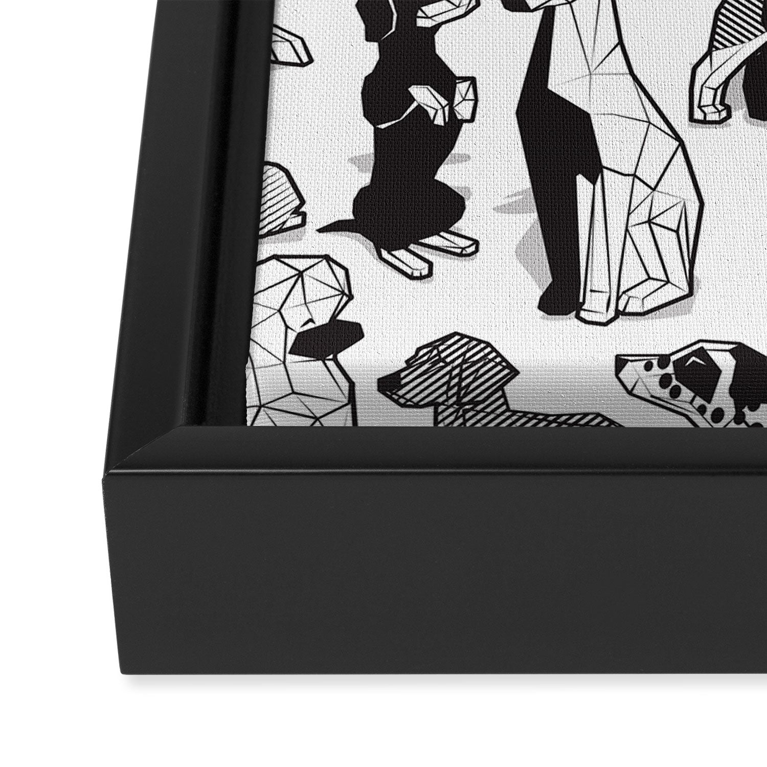 Geometric sweet wet noses // white background black and white dogs Framed Canvas Print Gallery Image 3