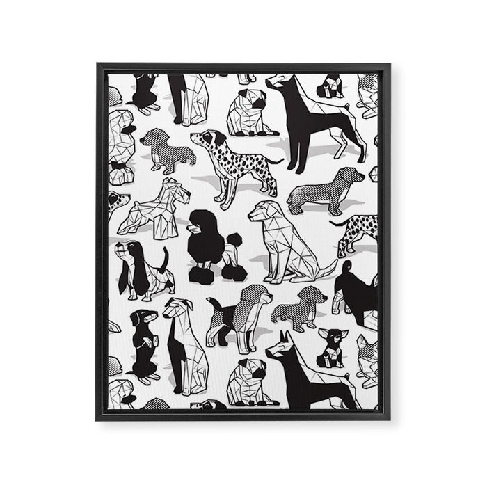 Geometric sweet wet noses // white background black and white dogs Framed Canvas Print Gallery Image 1