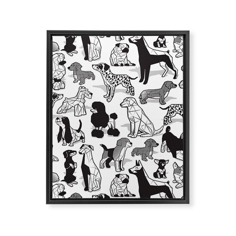 Geometric sweet wet noses // white background black and white dogs Framed Canvas Print Gallery Image 6