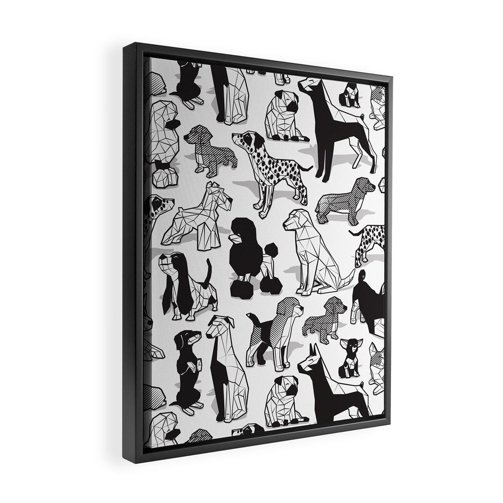 Geometric sweet wet noses // white background black and white dogs Framed Canvas Print Gallery Image 2