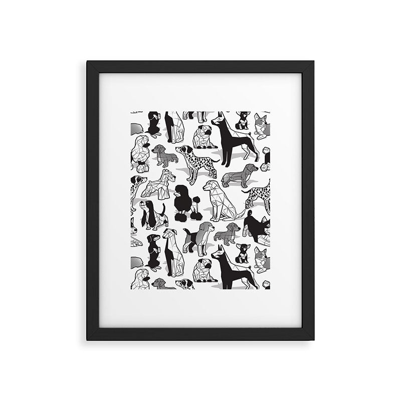 Geometric sweet wet noses // white background black and white dogs Framed Art Print Gallery Image 5