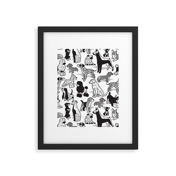 Geometric sweet wet noses // white background black and white dogs Framed Art Print Gallery Image 1