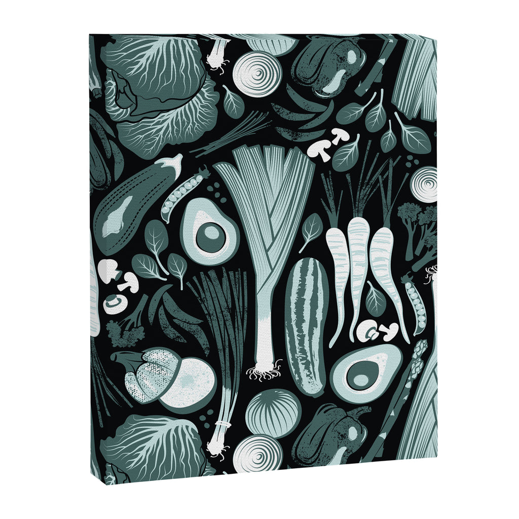 Go veggie // black background pine and mint vegetables Canvas Print Gallery Image 6