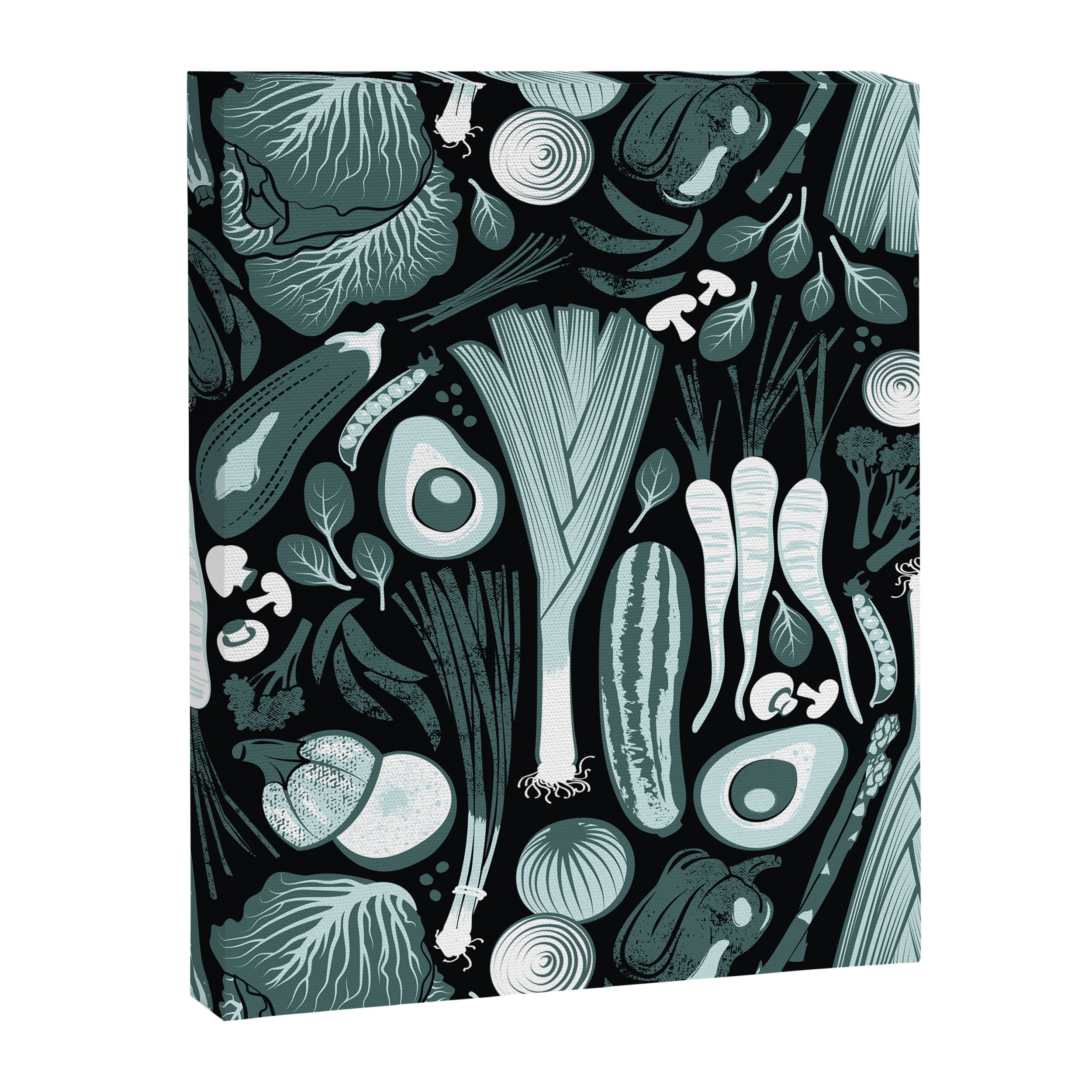 Go veggie // black background pine and mint vegetables Canvas Print Gallery Image 6