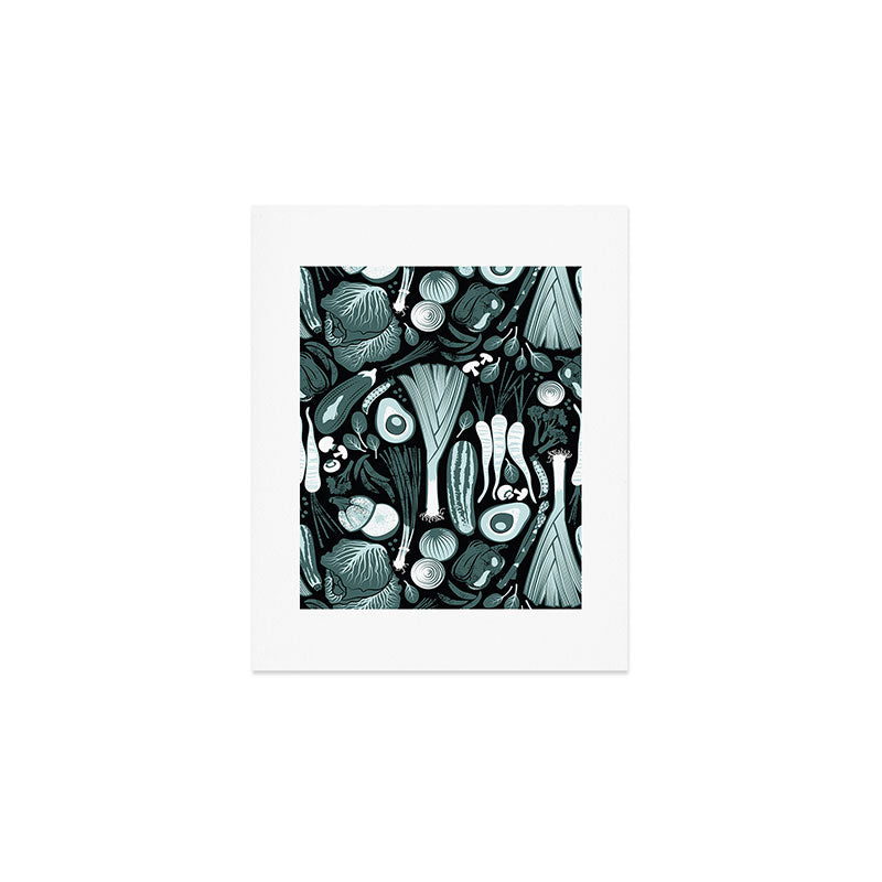 Go veggie // black background pine and mint vegetables Art Print Gallery Image 1