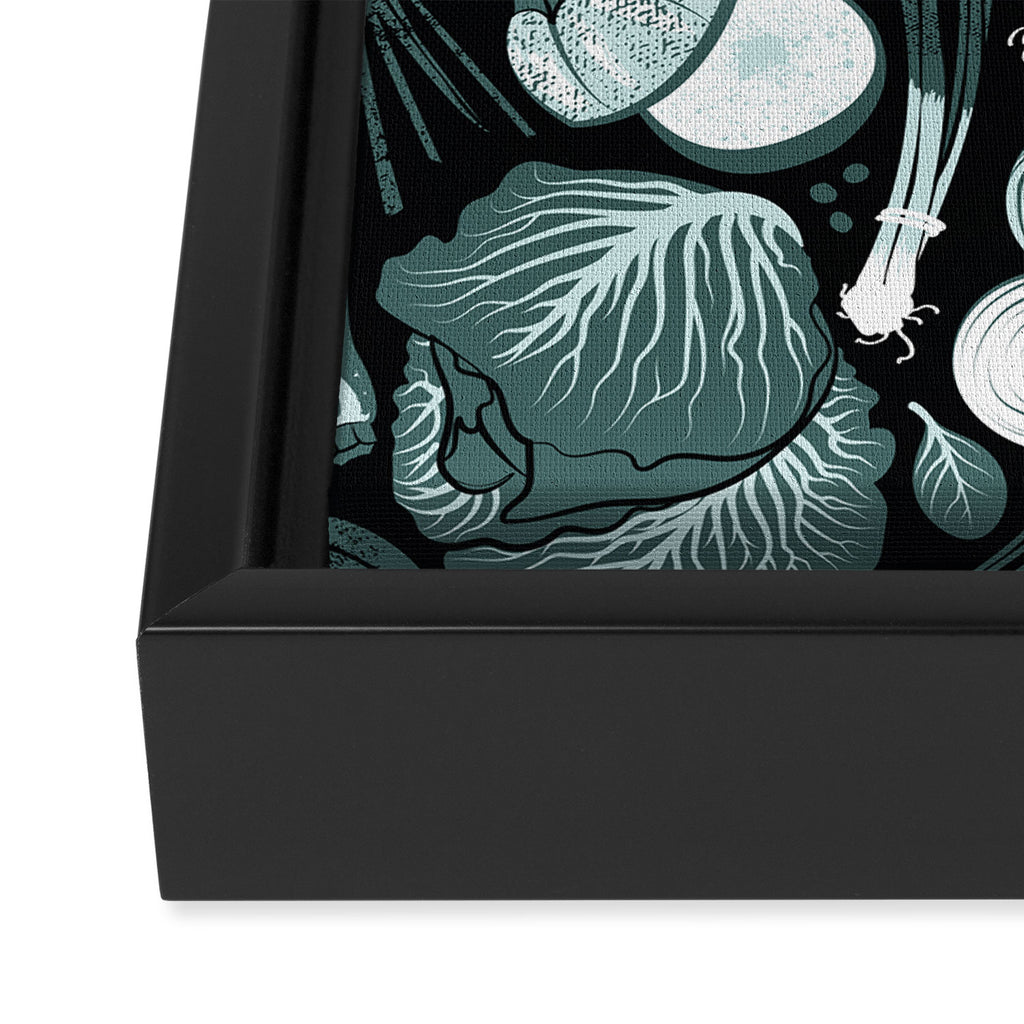 Go veggie // black background pine and mint vegetables Framed Canvas Print Gallery Image 3